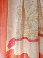Бежевый платок из кашемира и шелка с оранжевым принтом