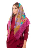 Красный платок из кашемира и шелка с разноцветным принтом