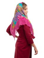 Красный платок из кашемира и шелка с разноцветным принтом