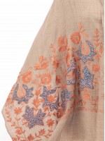 Серо-бежевый палантин из кашемира с вышивкой "Floral"