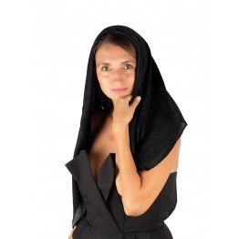 Черный платок из 100% кашемира премиум-класса (пашмина) с теневым узором